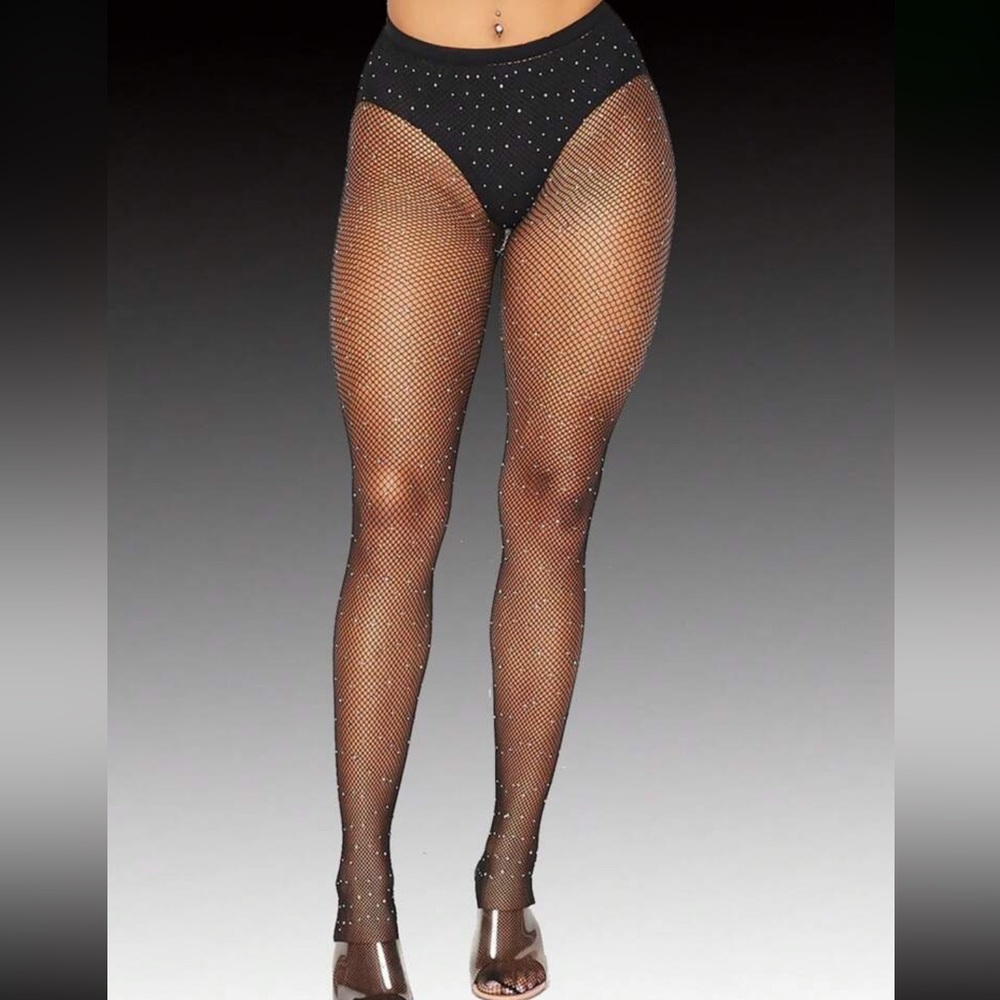 Black Rhinestone Fishnet Tights NEW 🏷️ - Picture 2 of 2